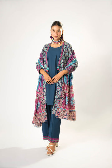 Women winter clothes | Blue & Multicolor | Casual 3 Piece Suit | Cotton Khaddar Printed | LAD-03198